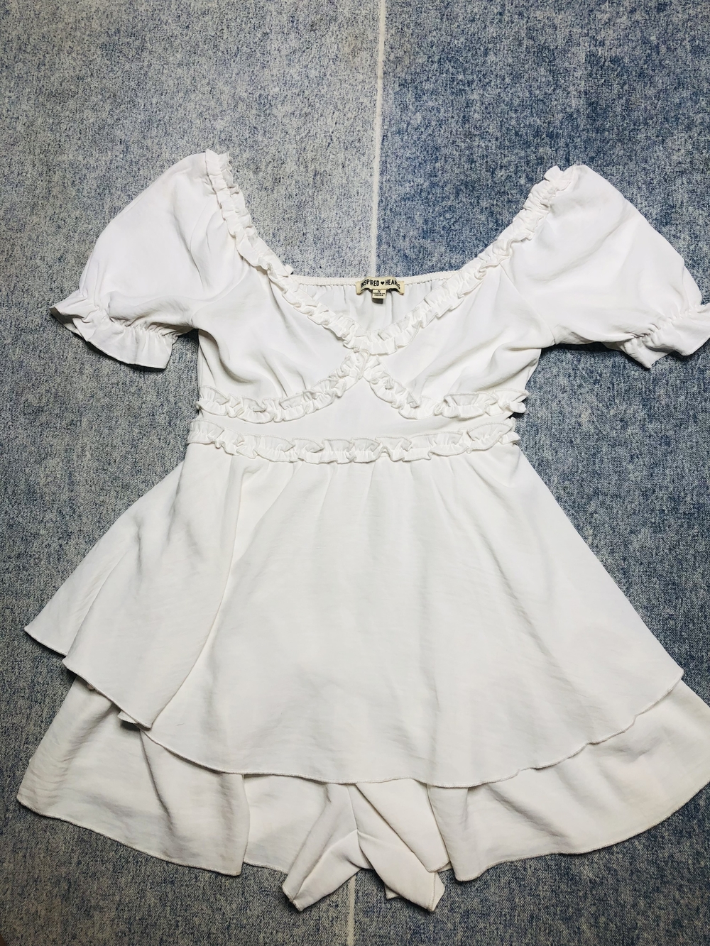 Inspired Hearts Cream Ruffled Wrap Romper